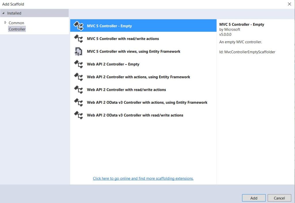 VS Add MVC Template 