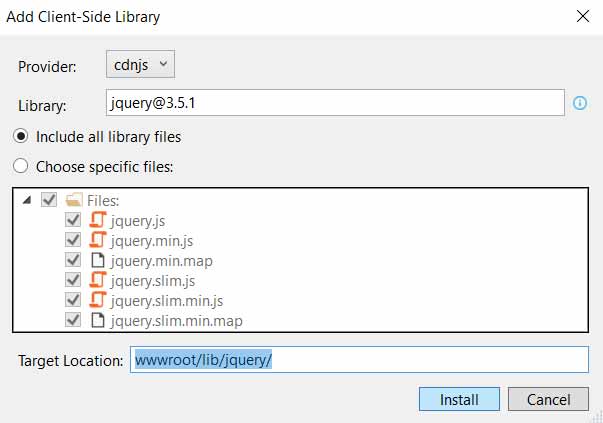 asp.net add client side library